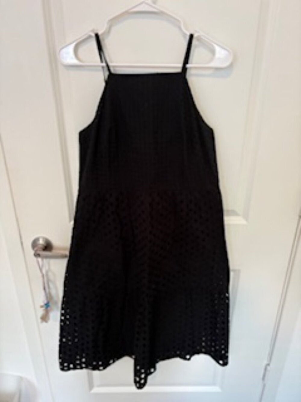 Loft black eyelet tiered midi dress